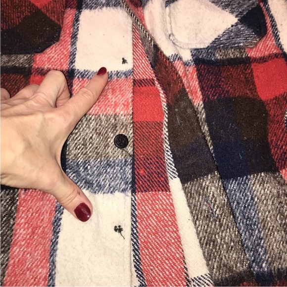 Vintage CPO red WIDE PLAID wool JACKET montgomery Ward Flannel anchor buttons M - Picture 4 of 10